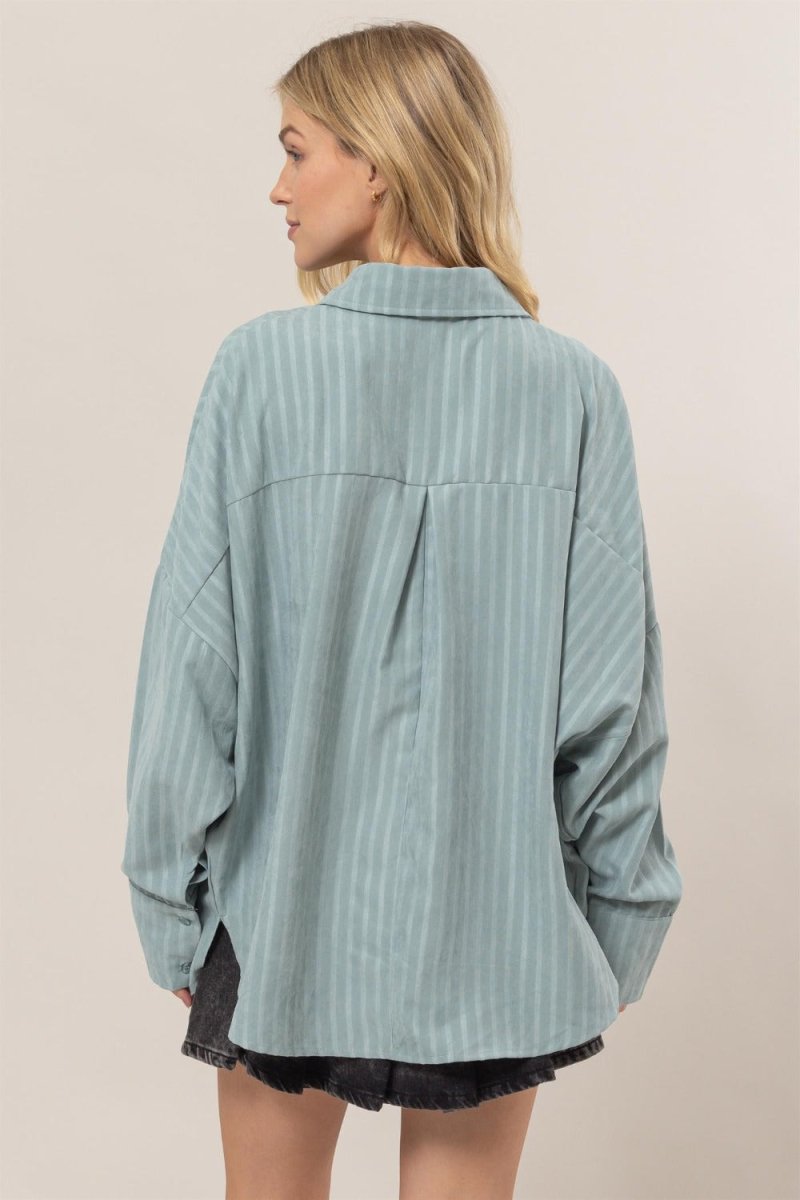 HYFVE Stripe Button Down Long Sleeve Oversized Shirt for Women - Love Salve